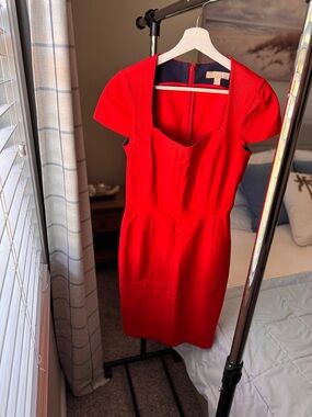 Banana Republic Crimson Sheath Dress with Sweetheart Neckline and Cap Sleeves